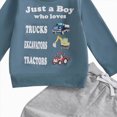 thumbnail image 4 of Xudanell Baby Toddler Boys Fall Clothing Set 2t 3t 4t 5t Letter just a boy who loves trucks excavator tractors Print Long Sleeve Round Neck Tops Drawstring Pocket Long Pants 2-Piece Outfits, 4 of 4