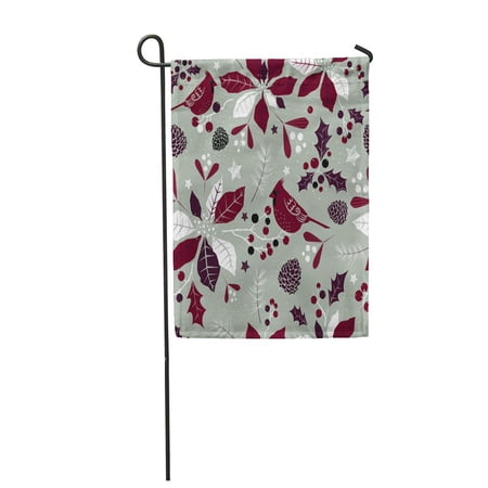 SIDONKU Winter Holiday Flowers of Poinsettia Holly Berries Cardinal Birds Mistletoe Garden Flag Decorative Flag House Banner 28x40 inch
