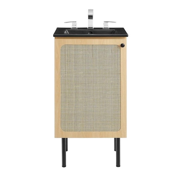 Modway Chaucer 18" Wood & Rattan Bathroom Vanity in Oak/Black
