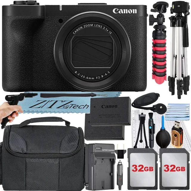 Canon PowerShot V1 4K Vlogging Camera with 2 Pack 32GB Memory Card + Case + Full Size Tripod + ZeeTech Accessory Bundle