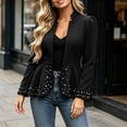 thumbnail image 6 of Sexlip Women Peplum Blazer Jacket Stand Collar Puff Long Sleeve All Over Pearl Beaded Open Front Fitted Waist Evening Party Semi Formal Outer Coat Black XXL, 6 of 9