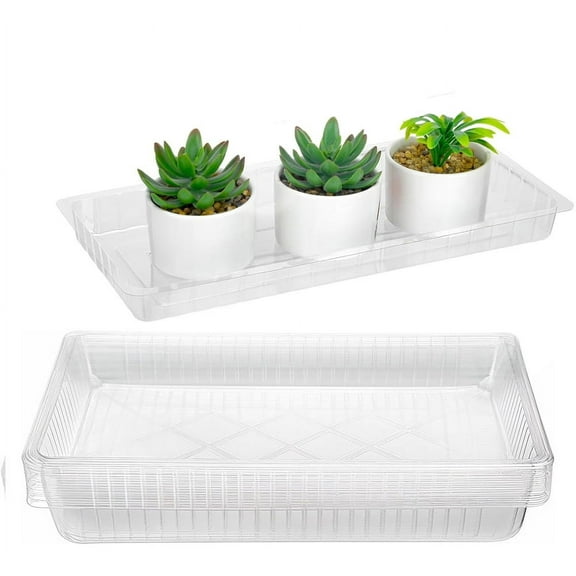 Triani 10Pcs Rectangular Plant Drip Trays Plant Drip Trays for Indoor and Outdoor Plants 11.81*7.87 Inch Clear Thick Plastic Heavy Duty Sturdy Plant Saucer Drip Trays