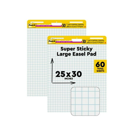 Post-it Super Sticky Easel Pads, White with Grid Lines, 25 in. 30 in., 2 Pads