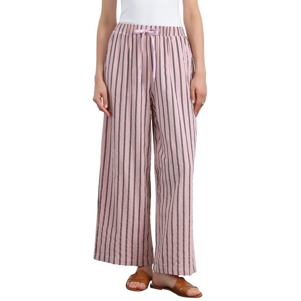 Pantalones de rayas de tiro alto y pierna ancha de algodón sueltos para mujer INSPIRE CHIC M Rosa