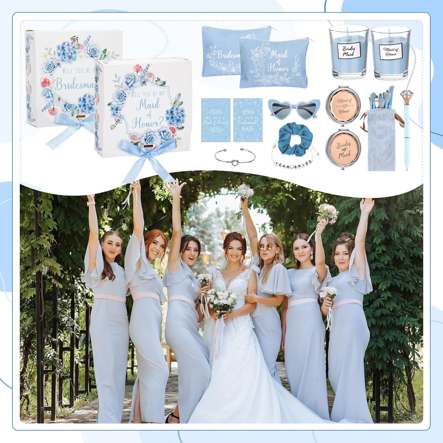 88 Pcs Bridesmaid Proposal Gifts Bridesmaid Box Set Maid of Honor Gift Include Box Candle Invited Cards Scrunchies Hair Elastics Ties Knotted Bracelets Diamond Pens