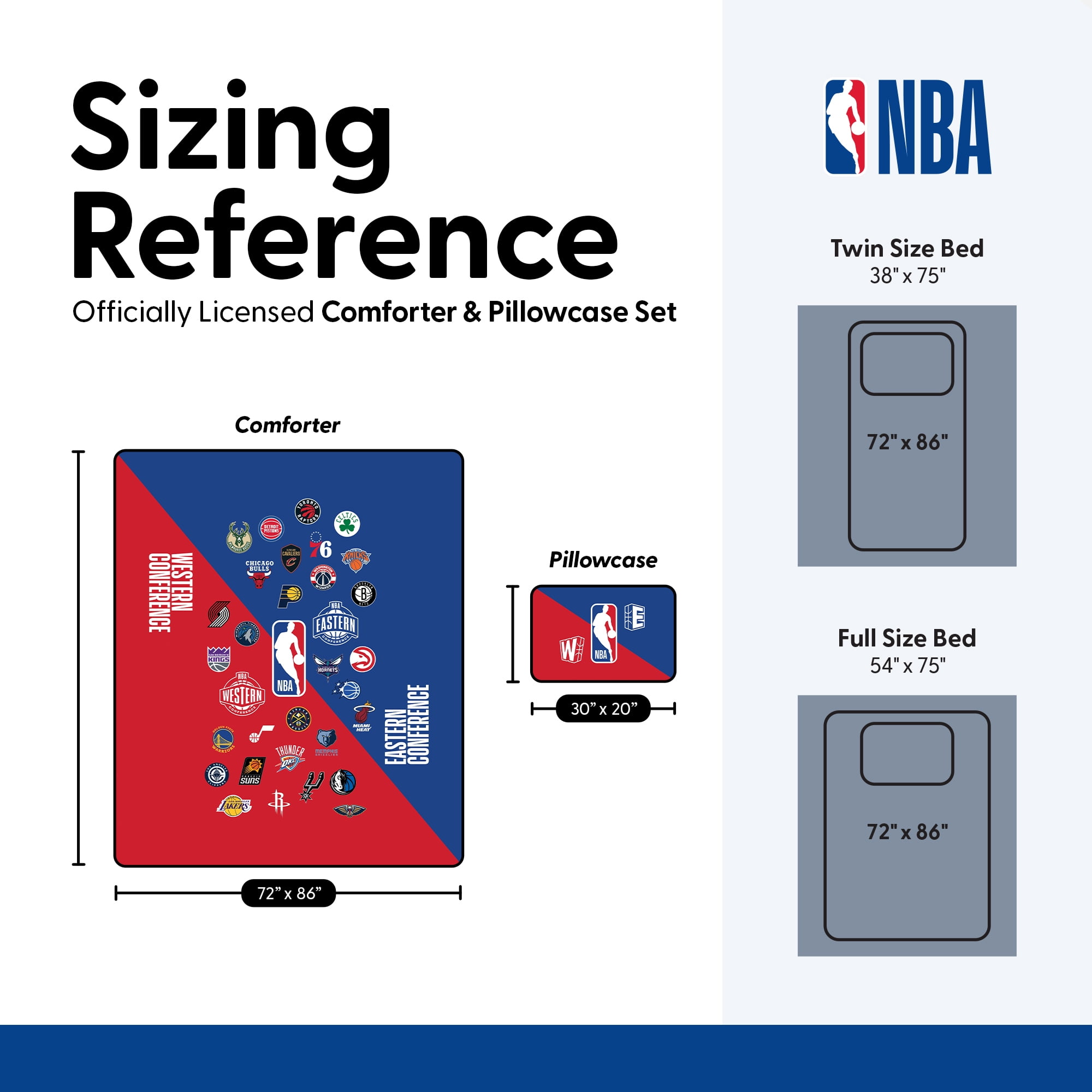 NBA Multi Team E W Split Twin/Full Comforter Set with Pillowcase