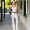 thumbnail image 2 of Foldover Waist Flare Leg Yoga Pants in Ribbed Knit - X Large, White, 2 of 6