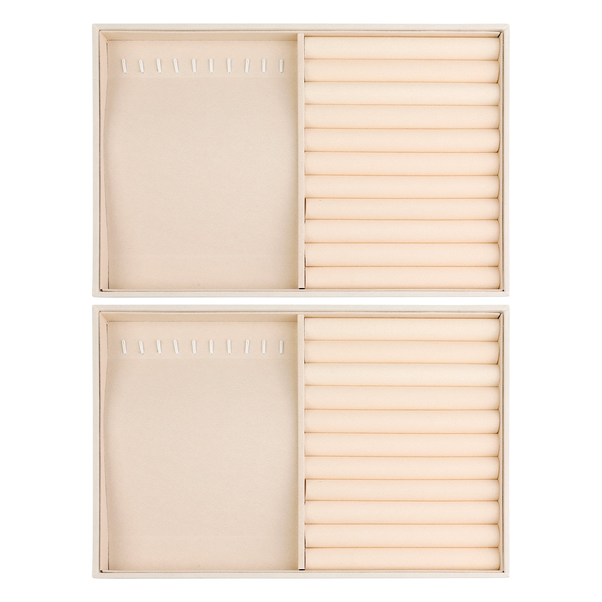 Unique Bargains Set of 2 Stackable Velvet Jewelry Organizer Trays with Removable Dividers Yellow for Necklace Ring