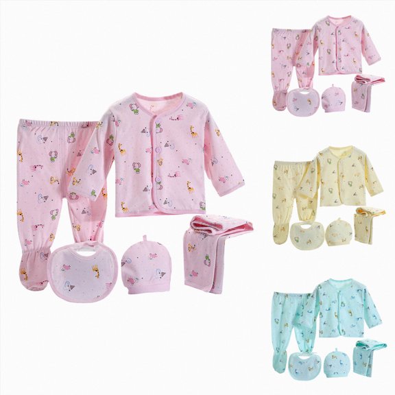 Linfrsh Premature Baby Clothes Baby Boy Girl Clothes 5PCS Layette Set 0-3 Months Baby Outfits Tops Hat Pants Bib,Pink