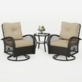 thumbnail image 2 of MRUAKA 3 Pieces Patio Furniture Set, Outdoor Swivel Gliders Rocker, Wicker Patio Bistro Set with Rattan Rocking Chair, Glass Top Side Table and Thickened Cushions for Porch Deck Backyard(Khaki), 2 of 7