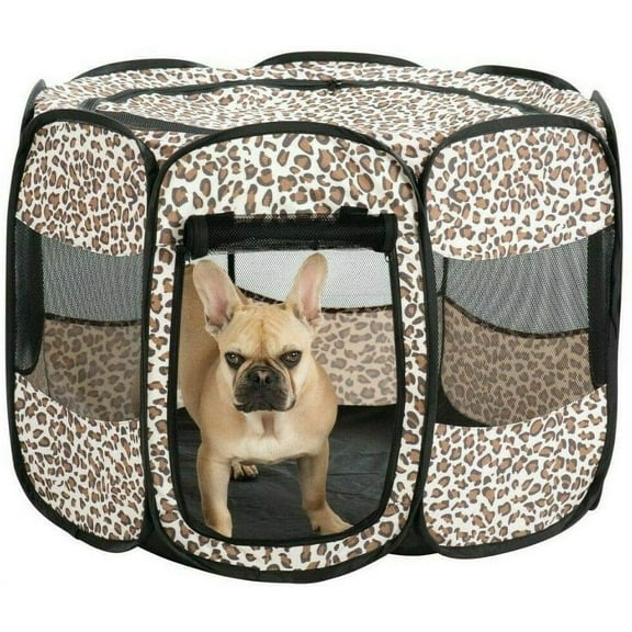 Portable Dog Tent Pen - Outdoor & Indoor Puppy Playpen - Play Tent Enclosure -Leopard Print