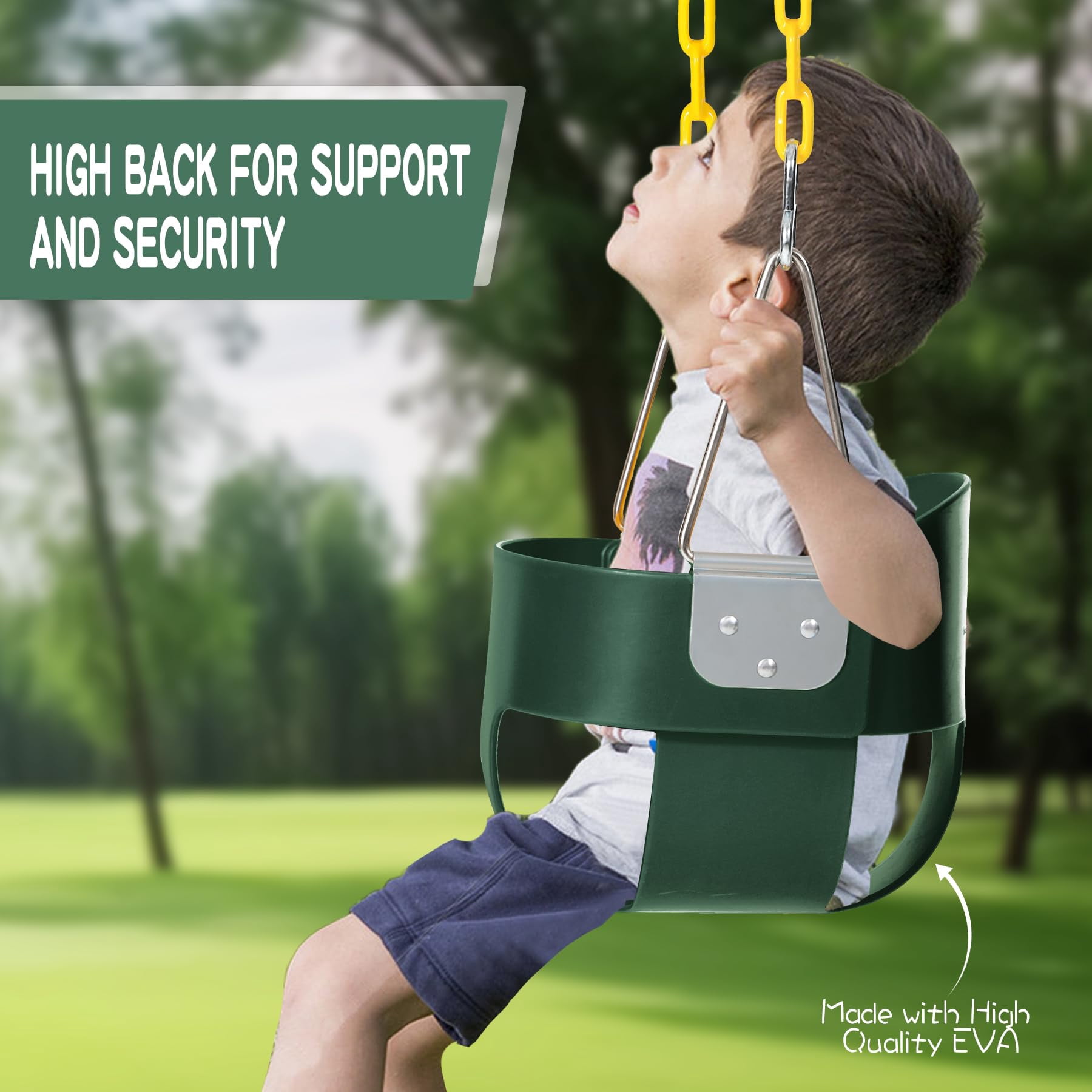 RedSwing High Back Toddler Bucket Swing Seat with Coated Chains, Heavy Duty Kids Swing Seat Fully Assembled for Outdoor, Playground, Backyard
