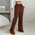 thumbnail image 6 of Spring Summer Pants for Women Soft Lounge Wide Leg Sweat Pants Elastic Waist Mid-Weight Pajama Pants with Pockets, #02 Brown XL, 6 of 6