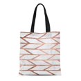 thumbnail image 1 of JSDART Sac Fourre-Tout en Toile Blanc Moderne Faux Or Rose Chevrons Marbre Géométrique Réutilisable Sac à Main Épaule Courses, 1 of 1