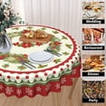 thumbnail image 4 of Holly Leaves Wreath Round Tablecloth 60 inch Winter Decor Red Poinsettia Wreath Table Cloth Polyester Fabric Seasonal Table Covers for Christmas Day Party Potluck Outdoor Indoor Decorations, 4 of 6
