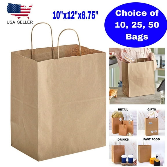 Paper bags Brown kraft bag with handles gift Retail shopping Bag 10''x12''x6.75'