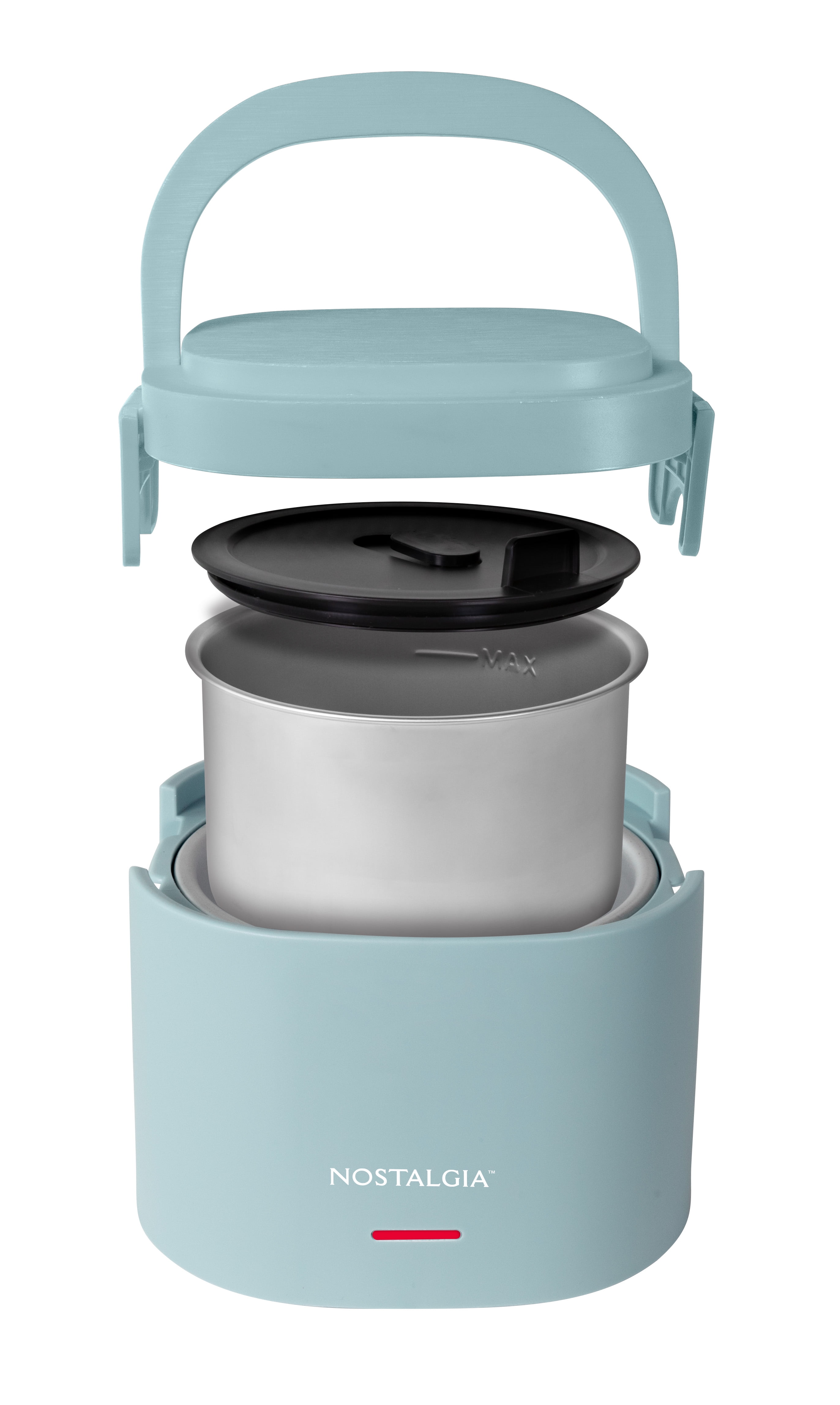 Nostalgia 20 oz Portable Heated Lunch Box with Stainless Steel Lunch Container, Chambray