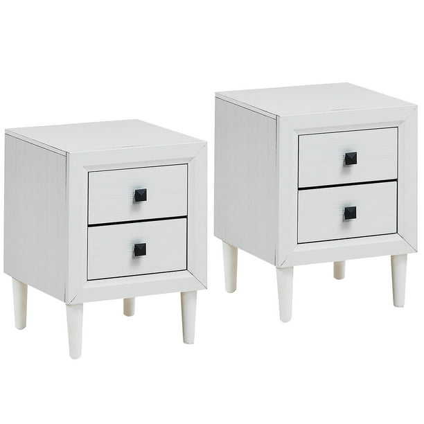 Mesitas de Noche Costway 2 Cajones Mesita Auxiliar Moderna Blanco