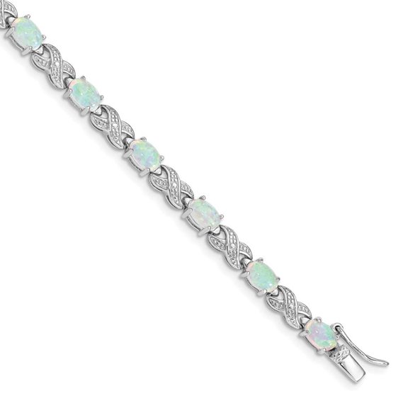 Primal Silver Sterling Silver Rhodium Plated 7 Inch Created Opal XO Bracelet