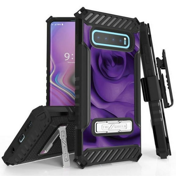 Galaxy S10 Plus (SM-G975) Case, TRISHIELD Rugged Cover With   [Belt Clip Holster]   [Built in kickstand] For Samsung Galaxy S10 Plus - Purple Rose