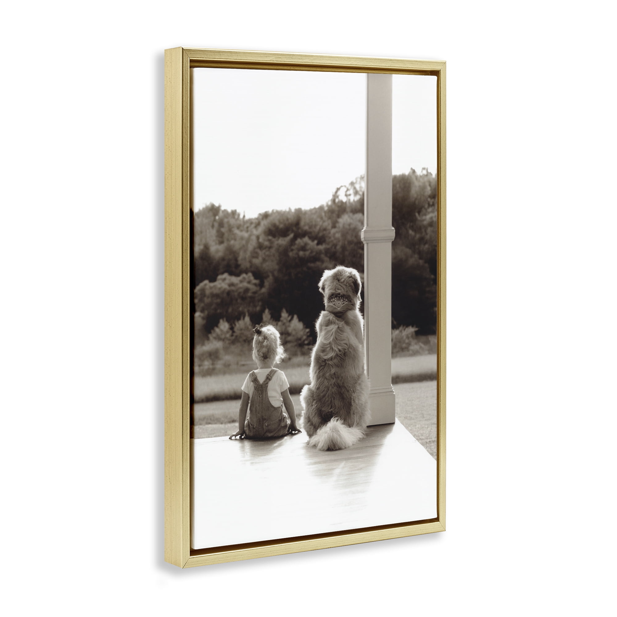 Stupell Industries Child And Dog Friendship Gold Framed Floater Canvas Wall Art, design by Kendra Dew