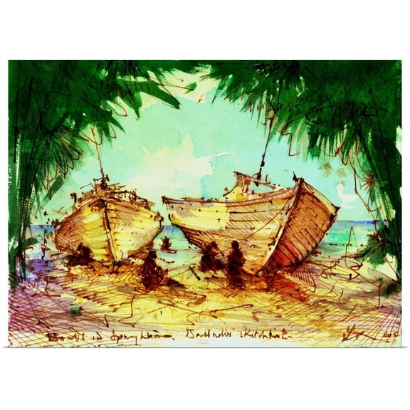 Great BIG Canvas | Rolled Andrew Hewkin Poster Print entitled Study for boats at Sixmans Bay Barbados