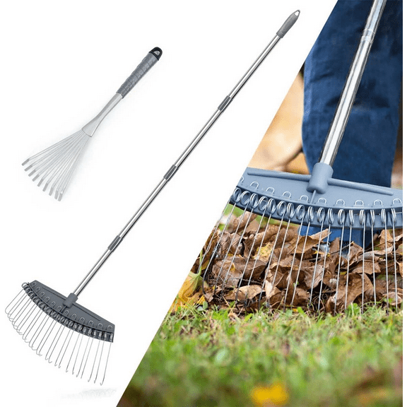 Thatch Rake Set-24 Steel Tines，Yard Thatch Rake with 54’’ Lightweight Stainless Steel Handle，Garden Leaf Rake Used for Lawns, Leaves, Thatch, Gravel
