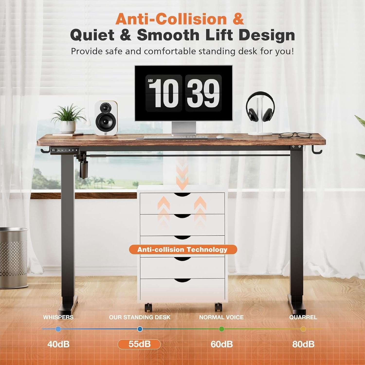 Electric Stand up Desk, 48'' Wide Desktop with Adjustable Height, Standing Computer Desk for Home Ofiice, Brown