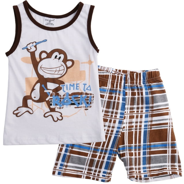 EYIIYE Ensemble d'Été 2 Pcs pour Bébés Garçons T-Shirt Imprimé Monkey + Shorts