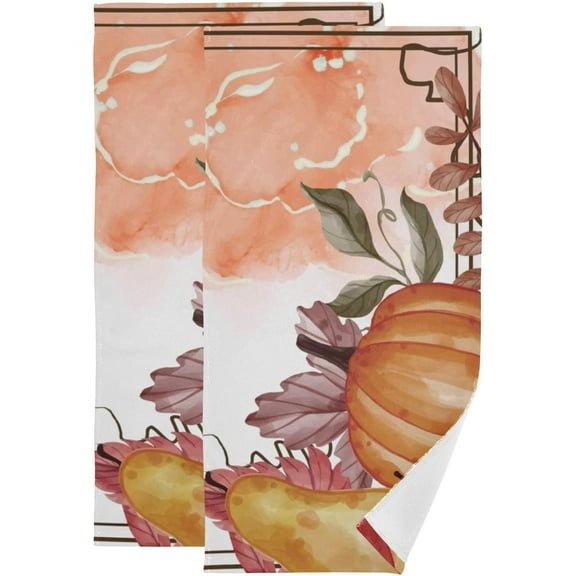 Coolnut Autumn Fall Leaves Dish Towels Kitchen Towel 2 PCS, Pumpkin Floral Hand Towels Ultra Soft and Highly Absorbent,Decorative Fingertip Face Towel for Bathroom Hotel, 28.3"x14.4"