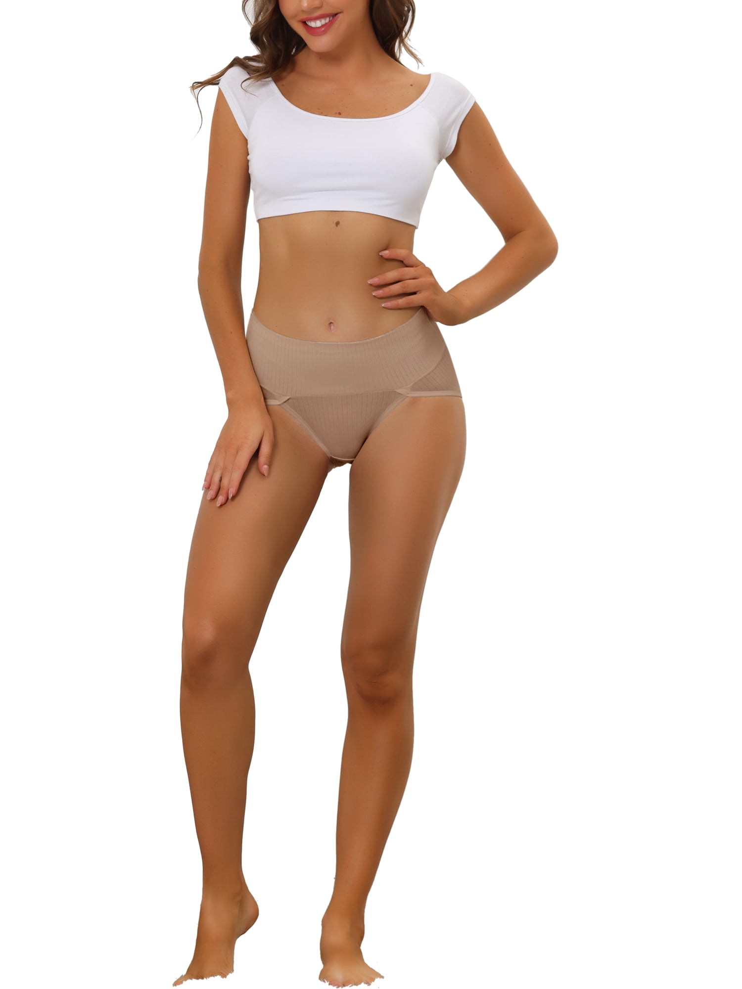 DARING DIVA Women's Ribbed High Leg Underpants Available In Plus Size M Camel