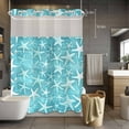 thumbnail image 3 of Summer No Hook Shower Curtain with Snap in Liner Coastal Watercolor Teal White Sea Starfish Wood Grain Waterproof Bathroom Shower Curtain with See Through Top Window for Bathtub 60" x 72", 3 of 9