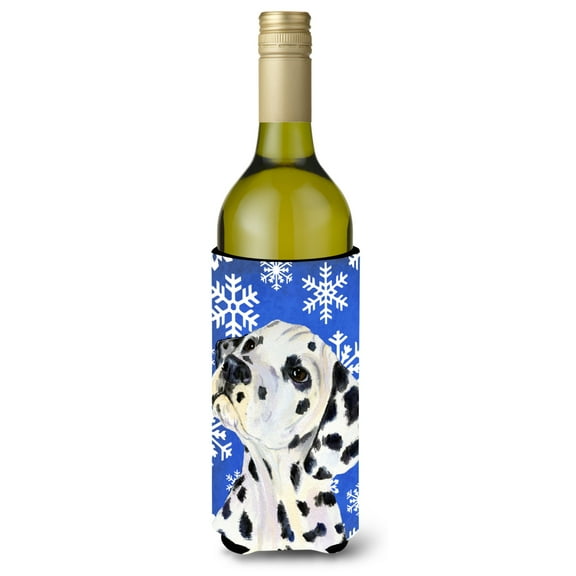 Carolines Treasures SS4630LITERK Dalmatian Winter Snowflakes Holiday Wine Bottle Hugger Wine Bottle multicolor
