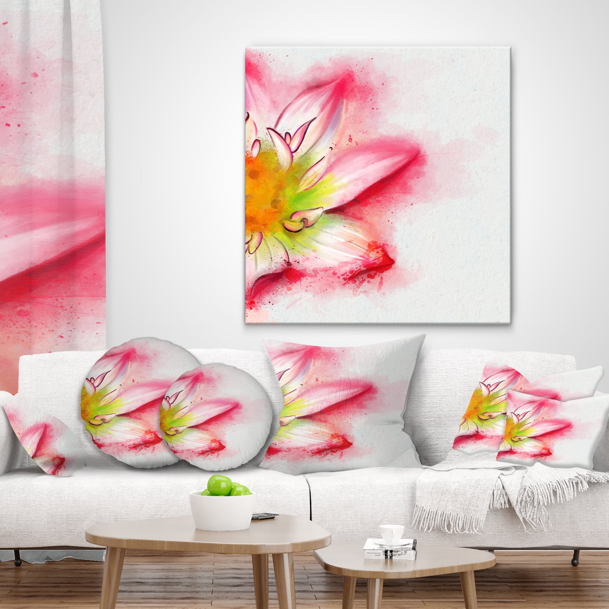 Designart Beautiful Pink Flower Painting - Floral Throw Pillow - 18x18