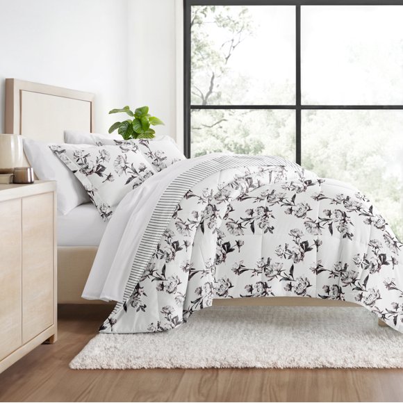 Juego de Edredón Ultrasuave para Todas las Estaciones, Ropa de Cama Alternativa en Rayas Florales Vintage Magnolia para King/Cal King de Comfort Canopy