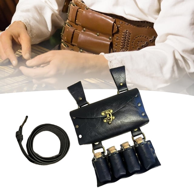Bolsa de cinturón renacentista, bolsa de cinturón medieval para Halloween, accesorios de disfraz informal de Larp negro