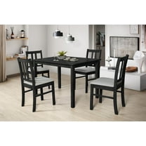Home Design 5-Piece Sanford Dining Set, Black/Gray, Rectangular table, Middle-divided top, Slat-back cushioned chairs, Comfortable seating, Sturdy square legs, Modern style, Durable construction