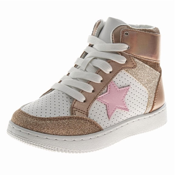 Kensie Girl' High Top Sneakers. (Little Kids Big Kids), White Rose Gold, Size: 4