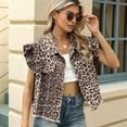 thumbnail image 5 of Women'S Solid & Leopard Print Button Down Wood Cuff Denim Vest Casual Chic Flap Pockets Decor Vest Outerwear Leopard Print S, 5 of 8