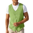 thumbnail image 2 of BLTIBY Mens Summer Linen Vest Lightweight Button Up Athletic Tank Tops Sleeveless Shirts Summer Beach Hawaiian Wear Green XXL, 2 of 6