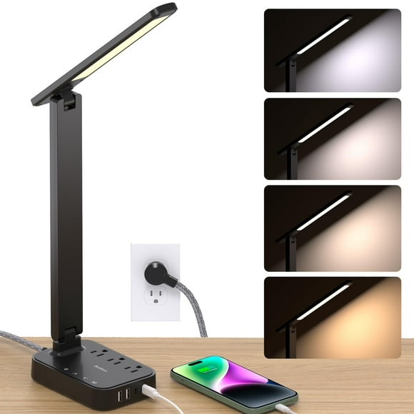 Lámpara de escritorio Addtam LED Power Strip, 3 salidas y 4 puertos USB