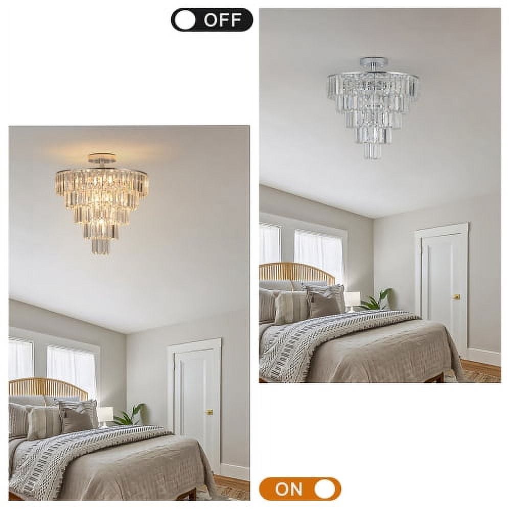 ACE-LIGHTS,5-Tier Chrome Crystal Semi Flush Mount Chandelier Light Fixture,Large Contemporary Luxury Ceiling Lighting for Living Room,Bedroom,Dining Room,Hallway,Restaurants,Holels,Bars(Chrome)