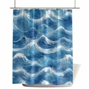 Shower Curtains for Bathroom-66"x72",Watercolor Blue Ocean Sea Waves Waterproof Bath Curtain Grommet Shower Curtain Set with Hooks,Coastal Beach Landscape Washable Bath Accessories