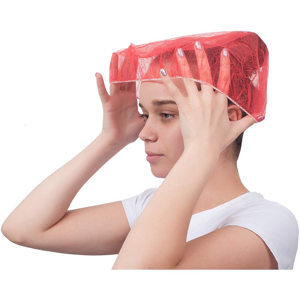 100 Pack Red Bouffant Caps 28". Non Woven Hair Caps with elastic