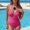 #0380-Hot Pink, variant on Women's V Neck Mesh Splicing One Piece Swimsuit Hanger Back Strap, Tummy Control Ruched Swimwear Full Coverage Long Torso Fit Plus Size Summer Beach Vacation Gift