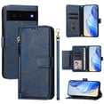 thumbnail image 1 of Filp Case for Google Pixel 6 Zipper Pocket Magnetic Flip Wallet Phone Case with 7 Card Slots and Wrist Strap, 1 of 5