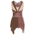 thumbnail image 4 of Nyeemya Women's Color Block Ruched Lyrical Dance Dress Sleeveless Irregular Skirt Leotard Ballet Dancewear Brown L, 4 of 5