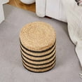 thumbnail image 5 of Wimarsbon 2Pcs Pouf Ottomans, Natural Seagrass Foot Stool, Hand Weaving Round Ottoman, Boho Decorative Seat, Jute Braided Pouffe Poof Accent Sitting Footrest for Living Room (Water Hyacinth-Black), 5 of 6