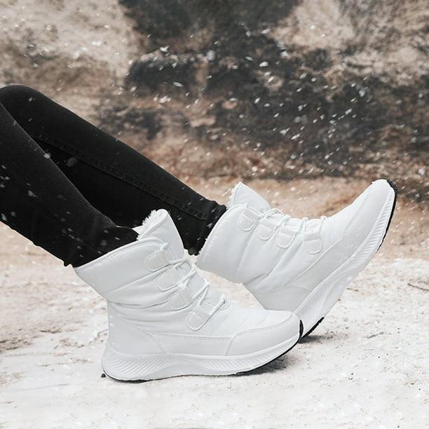 Botas De nieve Likrtyny zapatos De felpa impermeables para Mujer con soporte para el arco color blanco 36