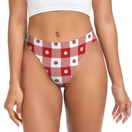 JUNZAN Red Plaid Daisy Print Women s Sexy G-String Underwear Thongs Seamless Panties Undies Low Rise Thong Panties for Everyday Wear Yoga & Special Occasion-Medium